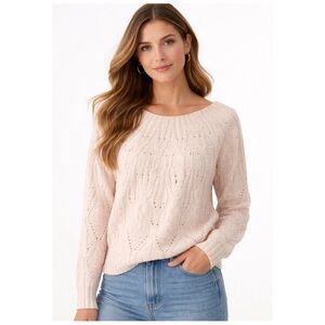 WHITE HOUSE BLACK MARKET Women’s Size M Heather Petal Blush Cable Knit Sweater